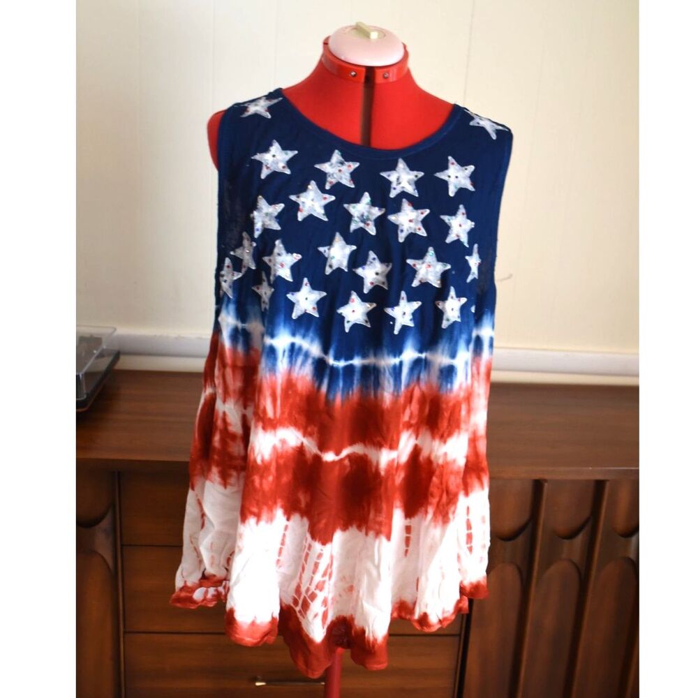 Free Size America USA Red White Blue Stars Stripe Tunic